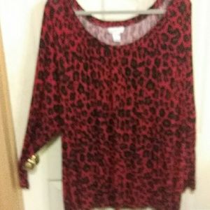 Red with black animal design tunic
